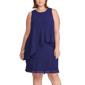 Size 22W 3X RALPH LAUREN RICH SAPPHIRE CAPE-OVERLAY GEORGETTE DRESS‎ Plus Size